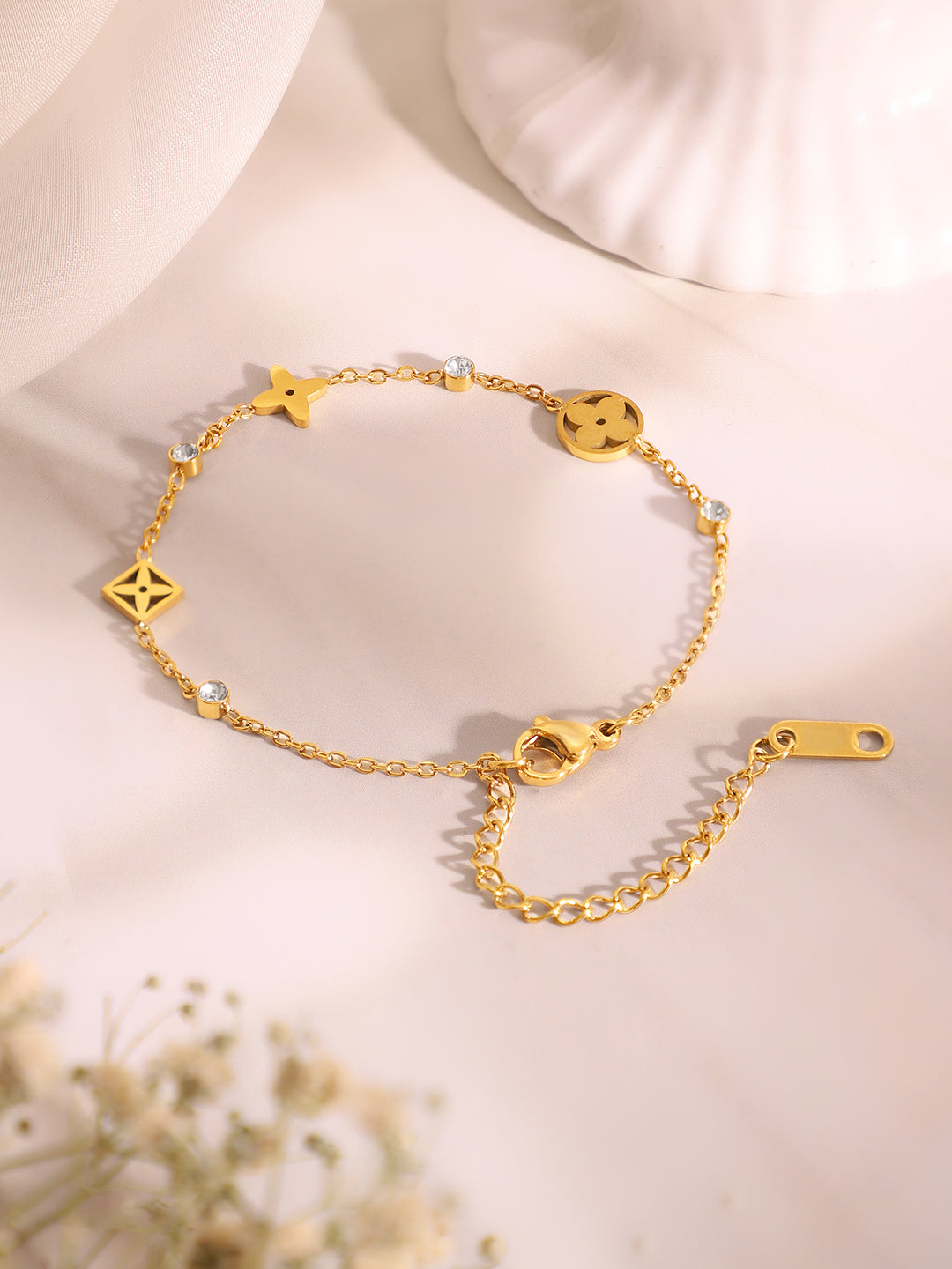 Demi Fine 18K Gold Plated Stainless Steel Crystal Necklace & Bracelet Set フリーサイズ