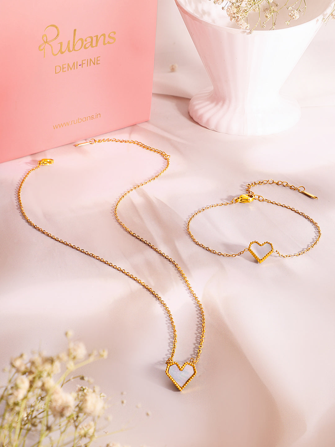 Demi Fine 18k Gold Plated Stainless Steel Heart Pendant & Bracelet Set フリーサイズ