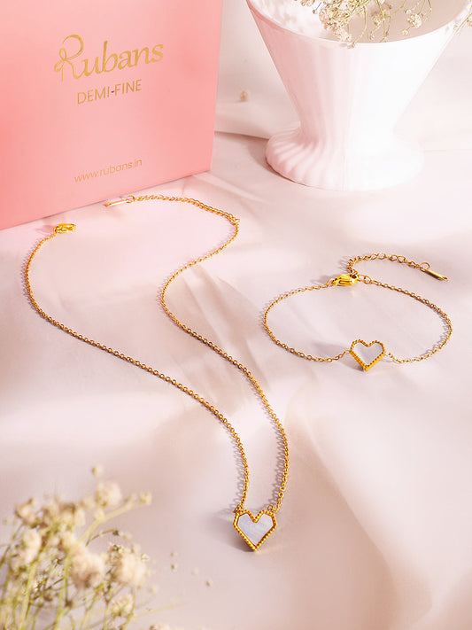Demi Fine 18k Gold Plated Stainless Steel Heart Pendant & Bracelet Set フリーサイズ