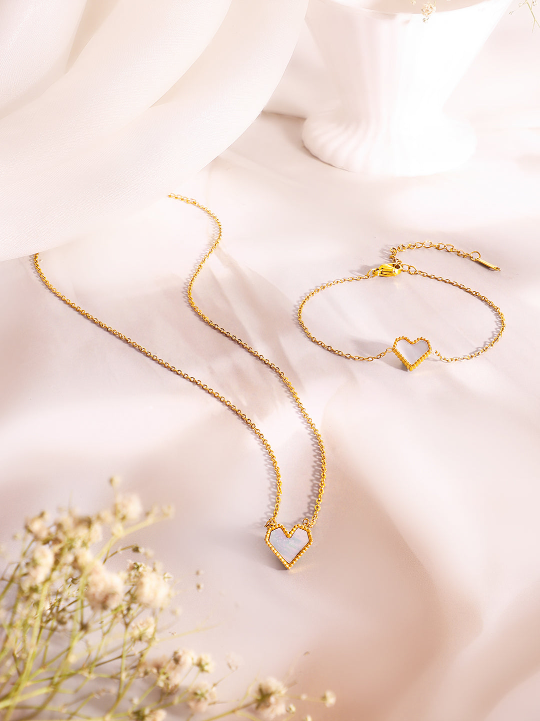 Demi Fine 18k Gold Plated Stainless Steel Heart Pendant & Bracelet Set フリーサイズ