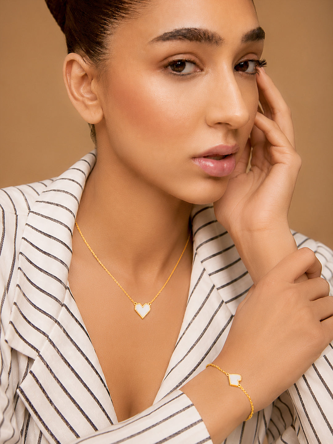 Demi Fine 18k Gold Plated Stainless Steel Heart Pendant & Bracelet Set フリーサイズ