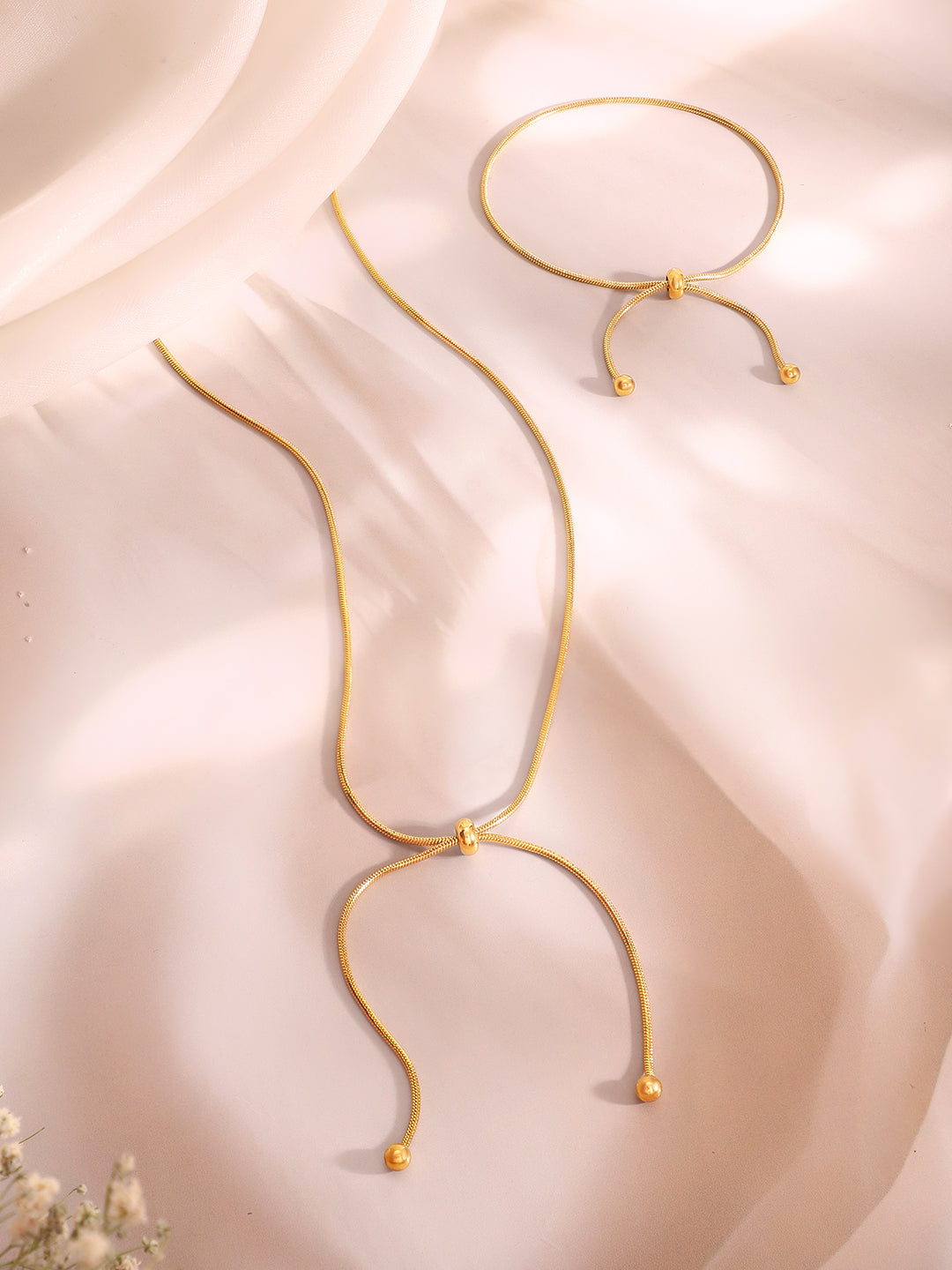 Demi Fine 18k Gold Plated Stainless Steel Knot Style Necklace With Bracelet Set フリーサイズ