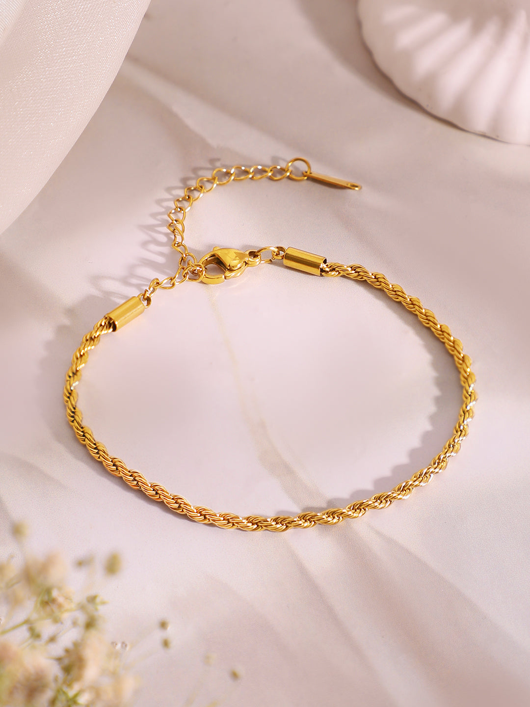 Demi Fine 18k Gold Plated Stainless Steel Twisted Rope Chain & Bracelet Set フリーサイズ