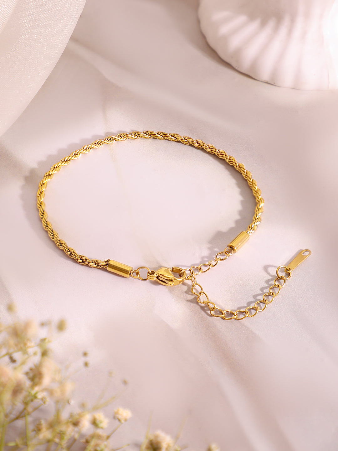 Demi Fine 18k Gold Plated Stainless Steel Twisted Rope Chain & Bracelet Set フリーサイズ