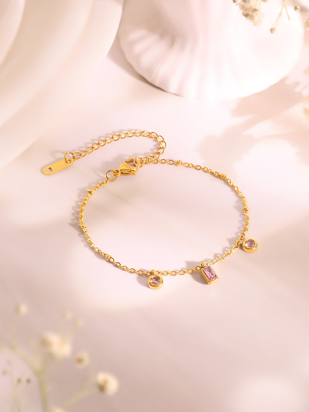 Demi Fine 18k Gold Plated Stainless Steel Crystal Charm Necklace & Bracelet  Set フリーサイズ