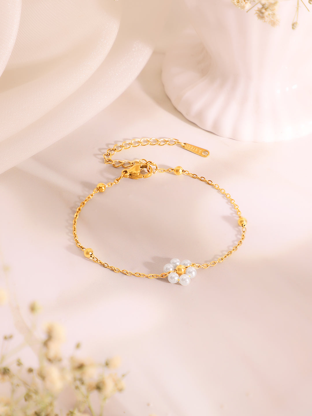 Demi Fine 18k Gold Plated Stainless Steel Pearl Necklace & Bracelet Set フリーサイズ