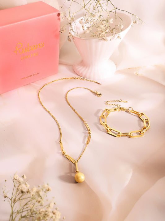 Demi Fine 18k Gold Plated Stainless Steel Paperclip Necklace & Bracelet Set フリーサイズ
