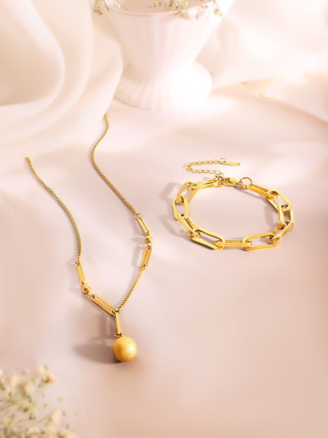 Demi Fine 18k Gold Plated Stainless Steel Paperclip Necklace & Bracelet Set フリーサイズ