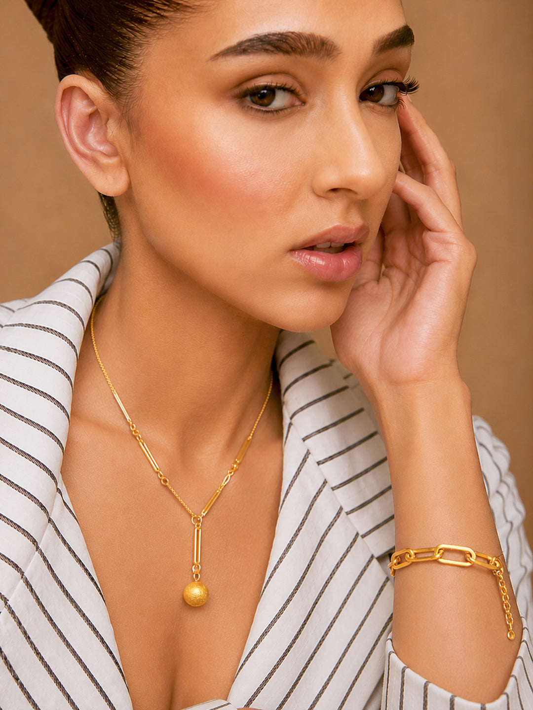 Demi Fine 18k Gold Plated Stainless Steel Paperclip Necklace & Bracelet Set フリーサイズ