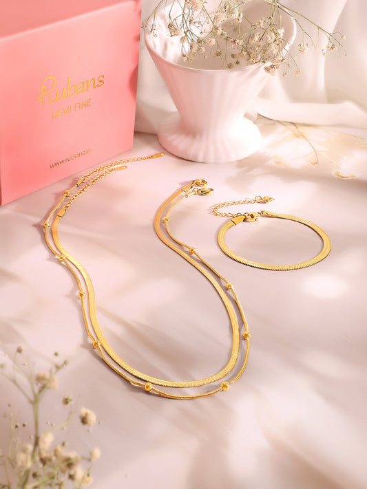 Demi Fine 18k Gold Plated Stainless Steel Snake Design Necklace & Bracelet  Set フリーサイズ