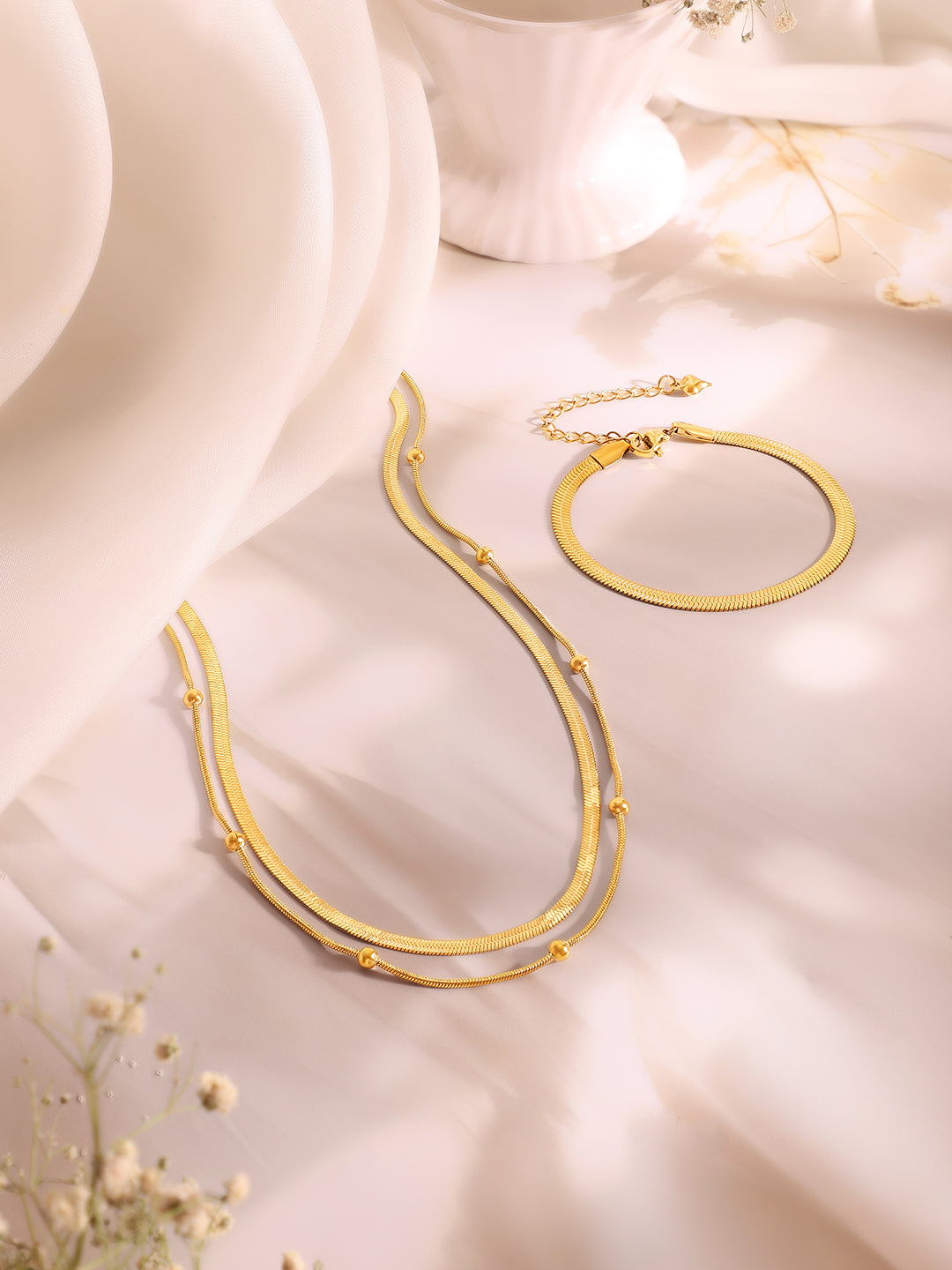 Demi Fine 18k Gold Plated Stainless Steel Snake Design Necklace & Bracelet  Set フリーサイズ