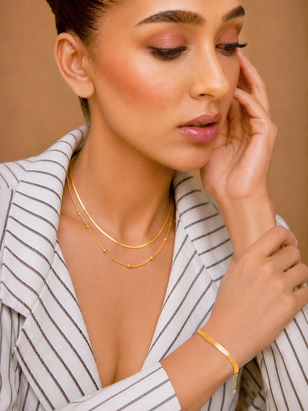 Demi Fine 18k Gold Plated Stainless Steel Snake Design Necklace & Bracelet  Set フリーサイズ