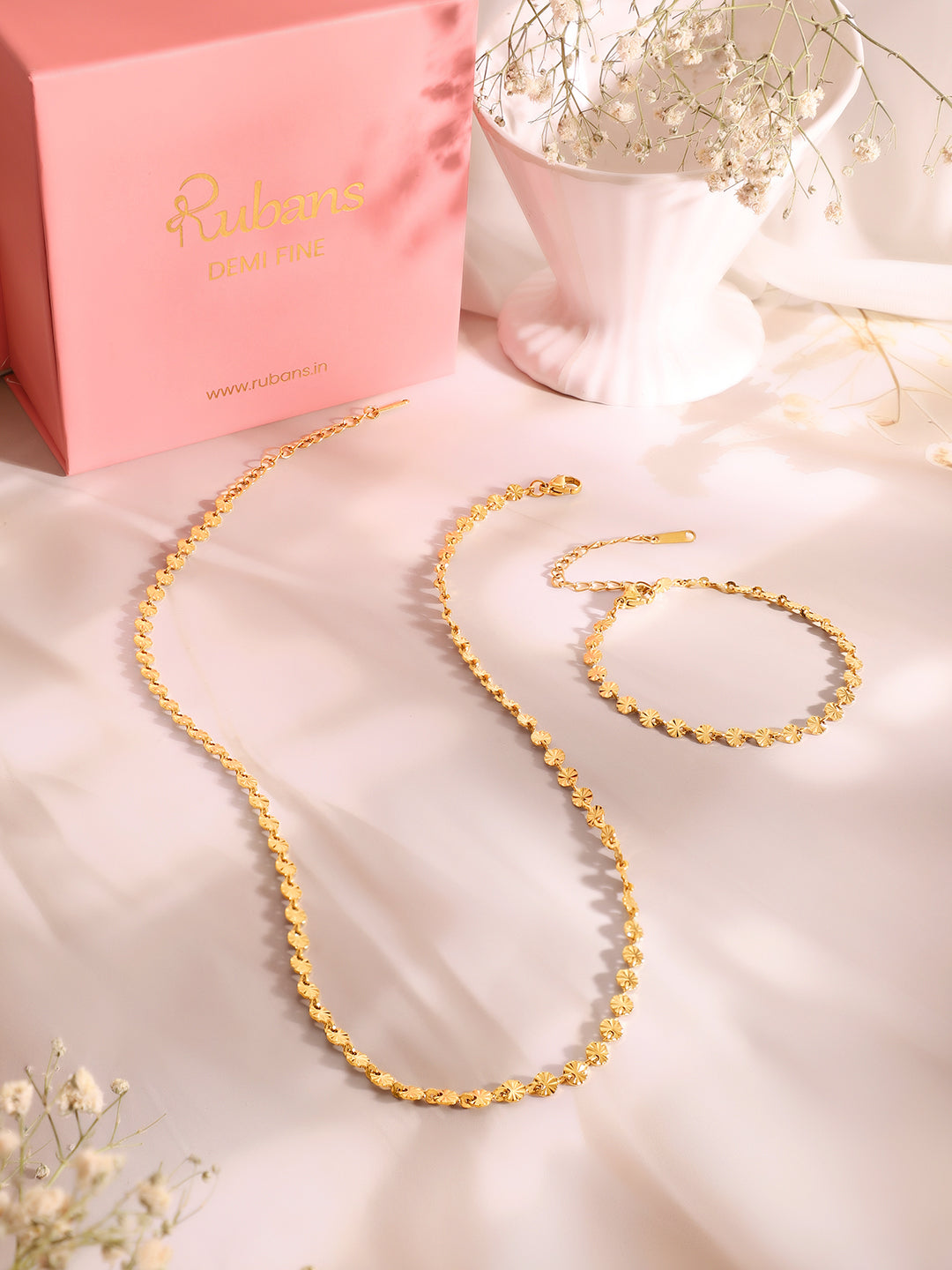 Demi Fine 18k Gold Plated Stainless Steel Textured Necklace & Bracelet Set フリーサイズ