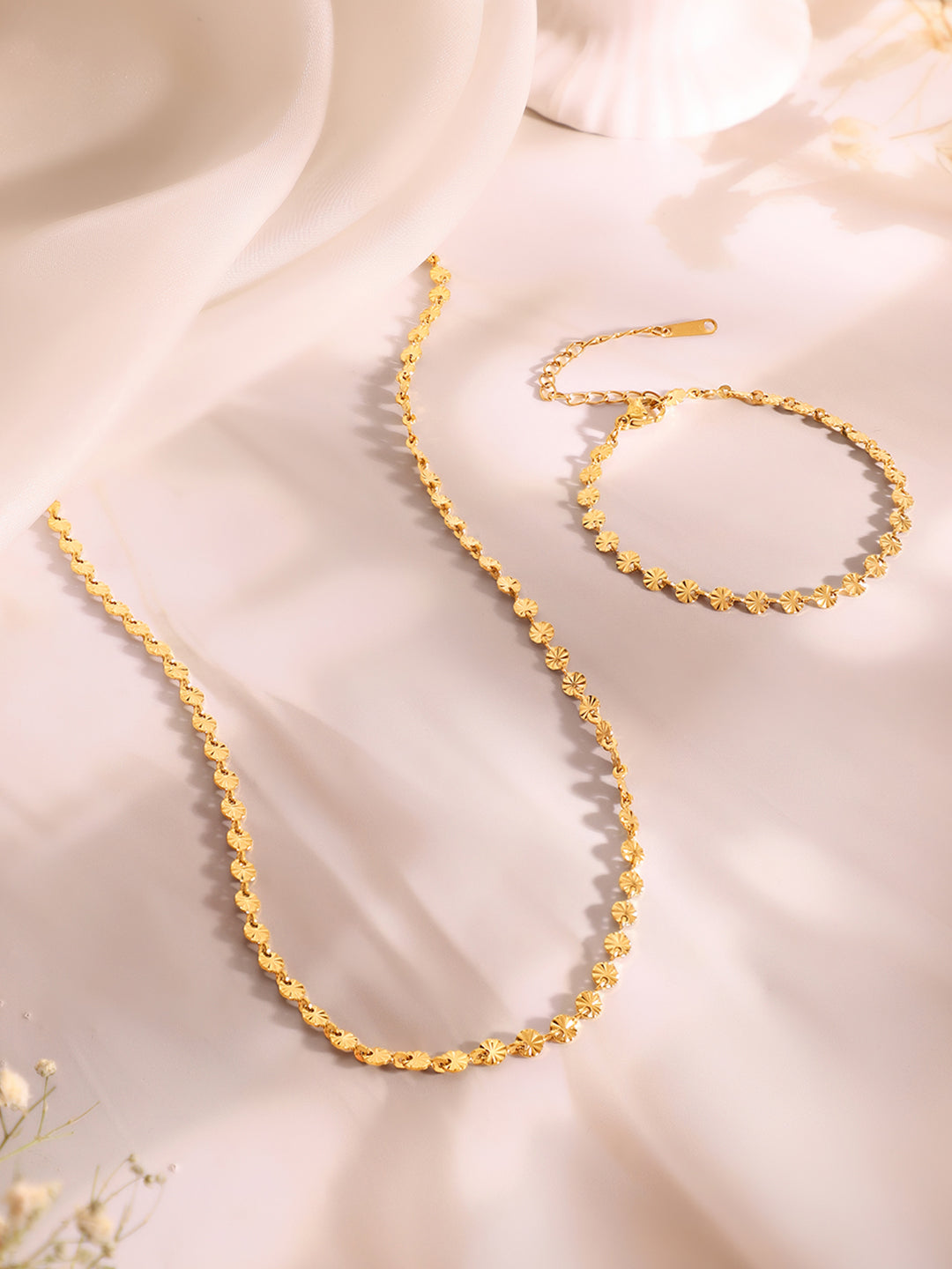 Demi Fine 18k Gold Plated Stainless Steel Textured Necklace & Bracelet Set フリーサイズ