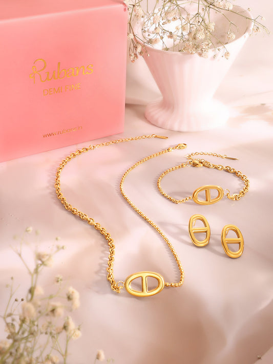Demi Fine 18k Gold Plated Stainless Steel Loop Design Combo Set フリーサイズ