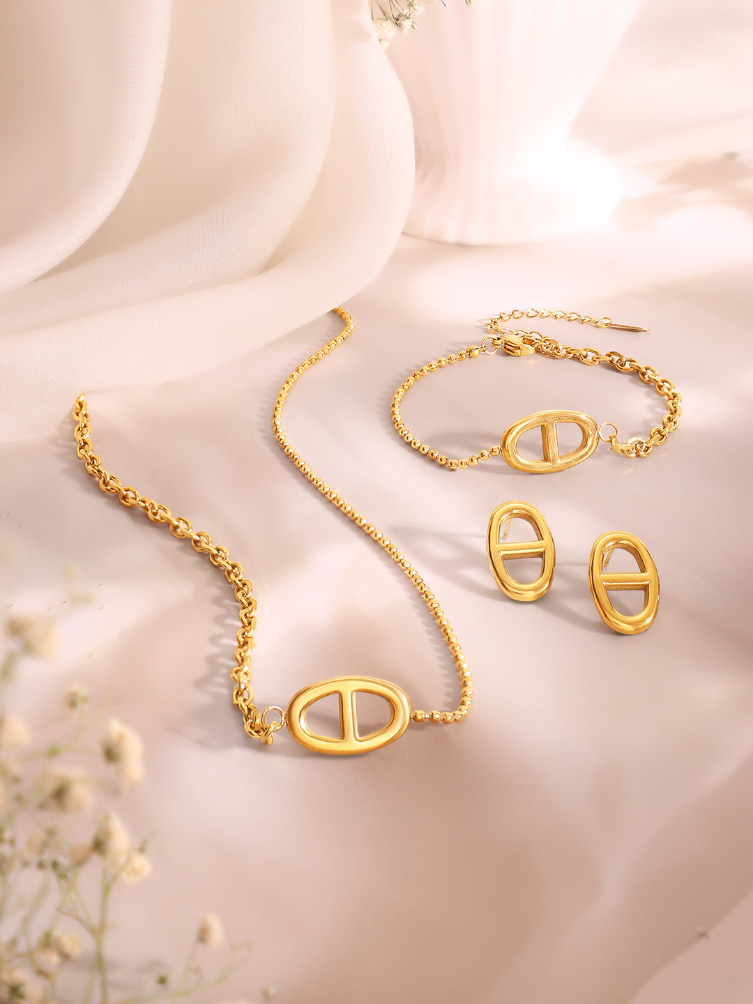 Demi Fine 18k Gold Plated Stainless Steel Loop Design Combo Set フリーサイズ