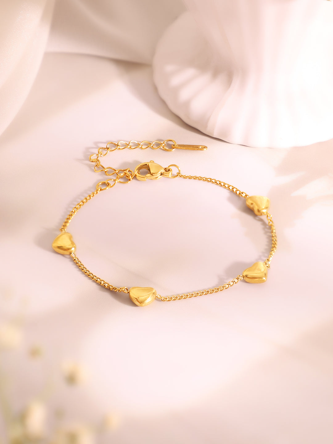 Demi Fine 18k Gold Plated Stainless Steel Minimal Ball Pendant Paired With Heart Charm Bracelet Set フリーサイズ