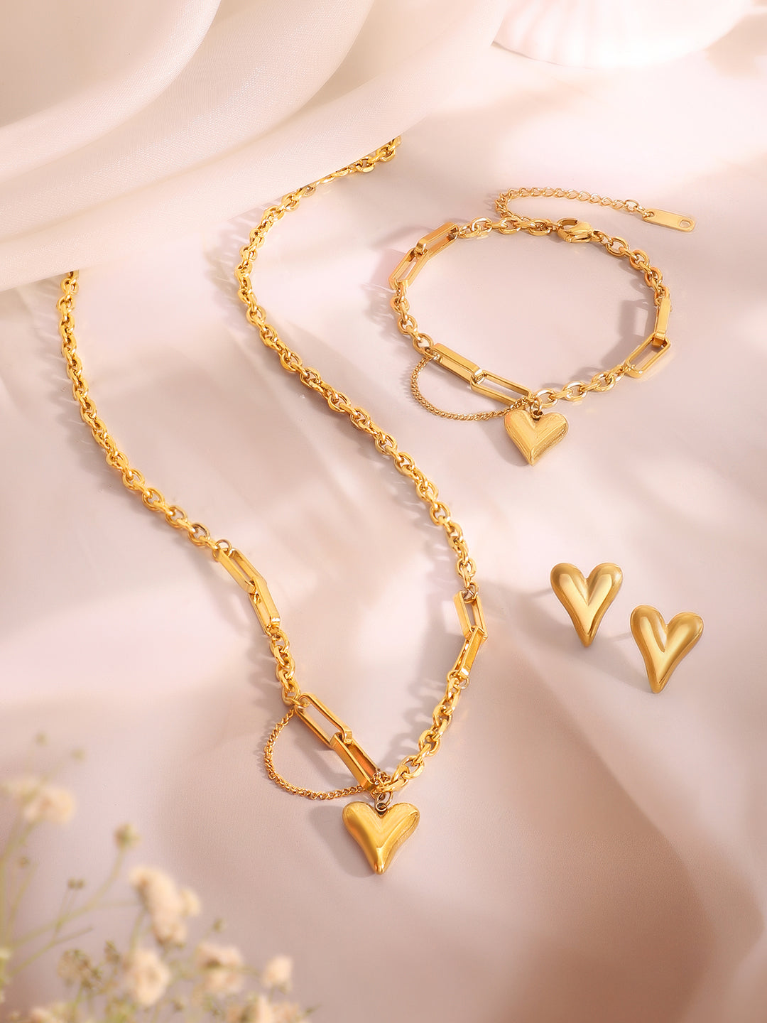 Demi Fine 18k Gold Plated Stainless Steel Heart Motif Combo Set フリーサイズ