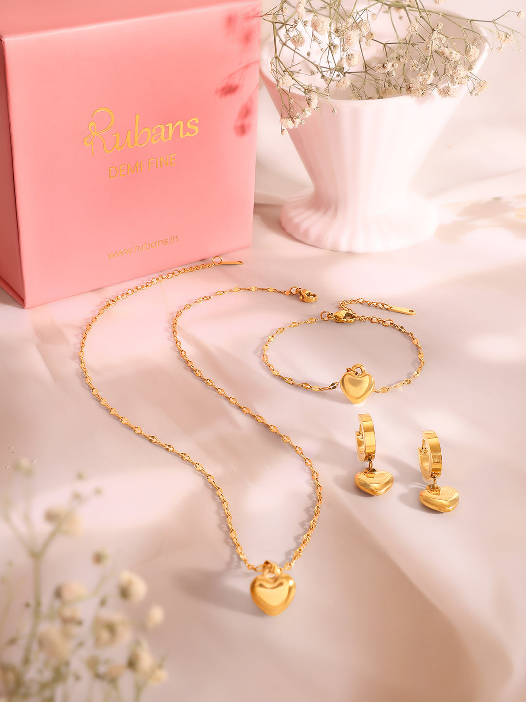 Demi Fine 18k Gold Plated Stainless Steel Heart Motif Combo Set フリーサイズ