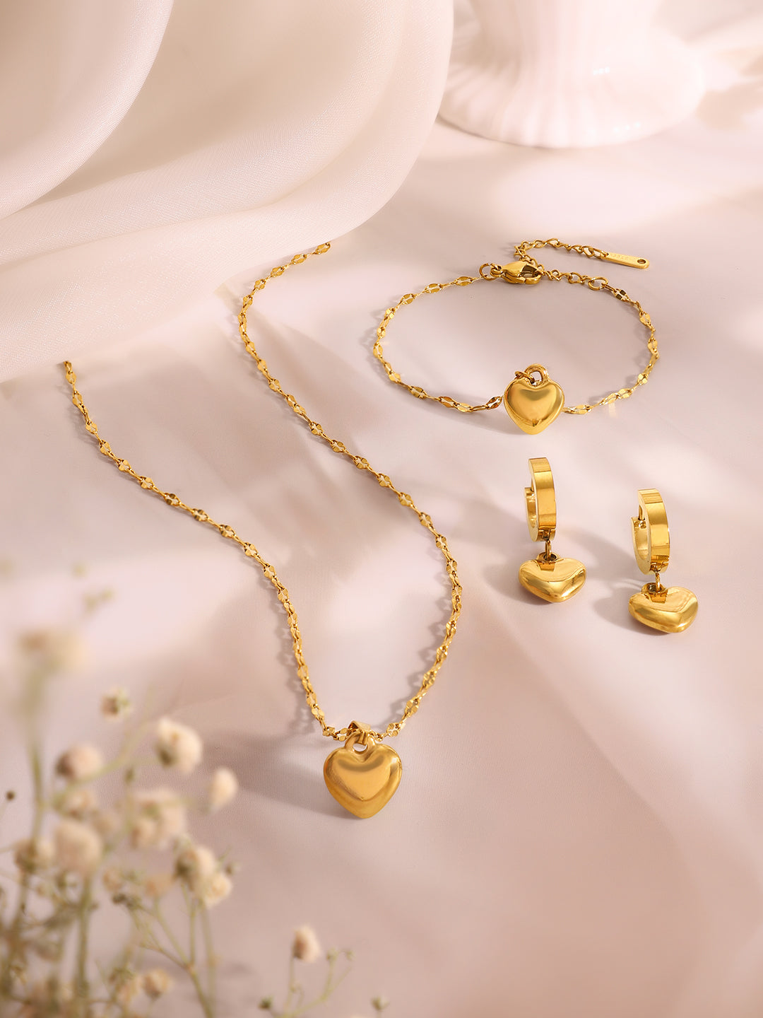 Demi Fine 18k Gold Plated Stainless Steel Heart Motif Combo Set フリーサイズ