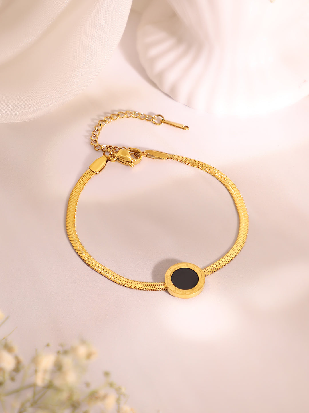 Demi Fine 18k Gold Plated Stainless Steel Black Enamel Necklace & Bracelet Set フリーサイズ
