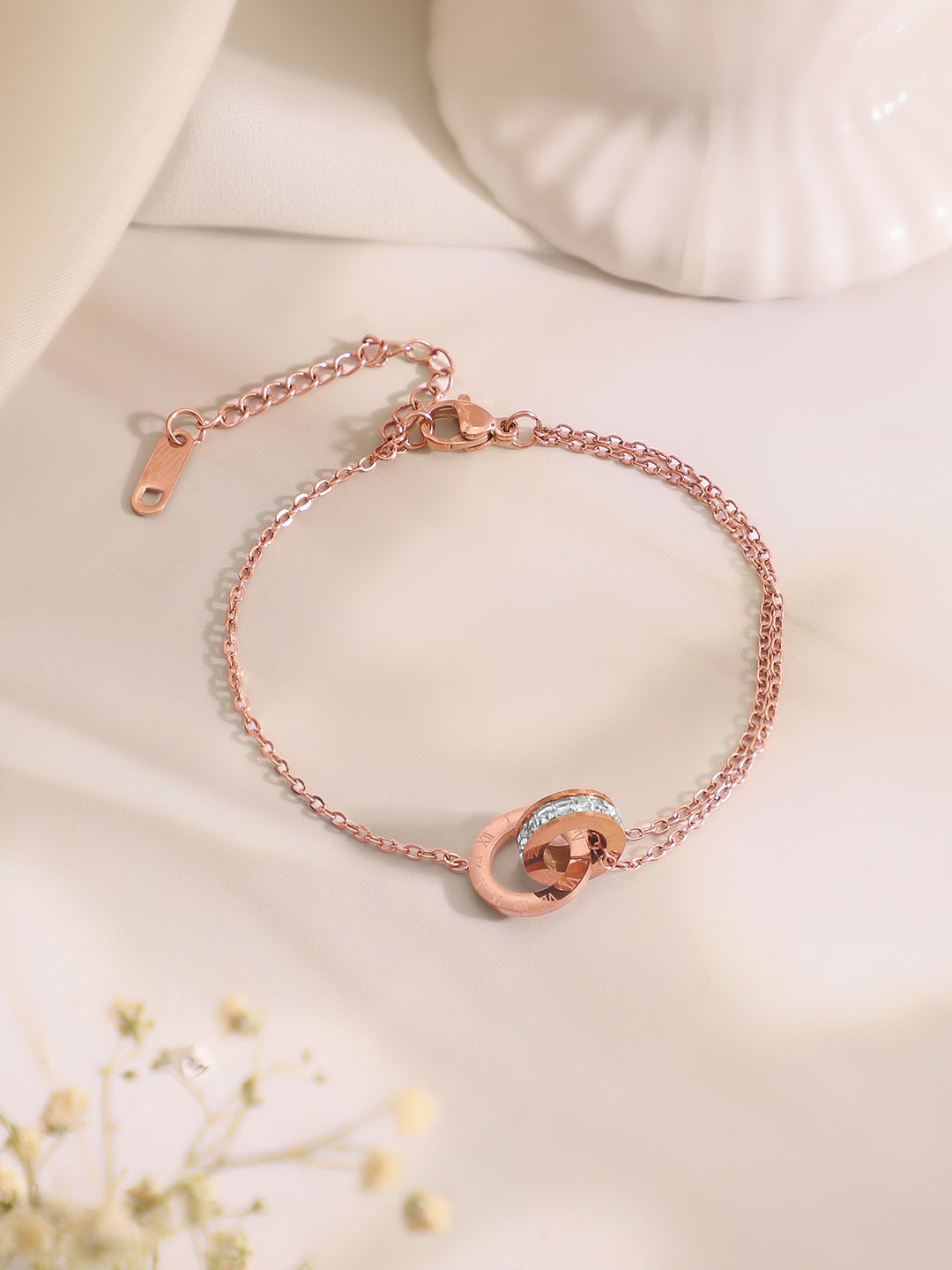 Demi Fine 18k Rose Gold Plated Stainless Steel Interlocked Design Combo Set フリーサイズ