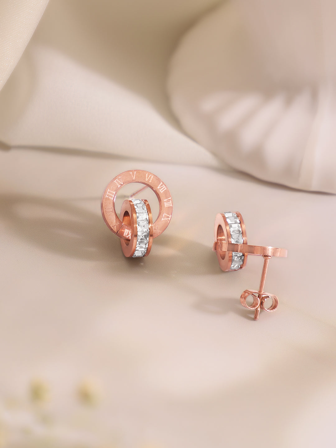 Demi Fine 18k Rose Gold Plated Stainless Steel Interlocked Design Combo Set フリーサイズ