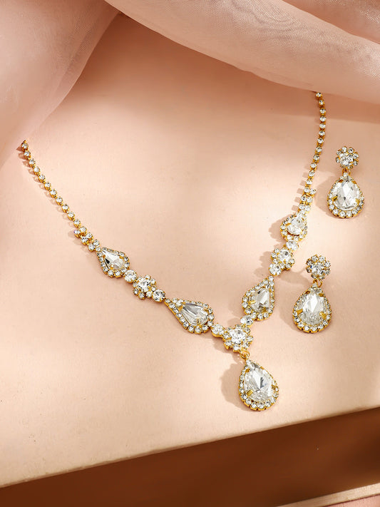 Gold Toned American Diamond Zirconia Necklace Set フリーサイズ