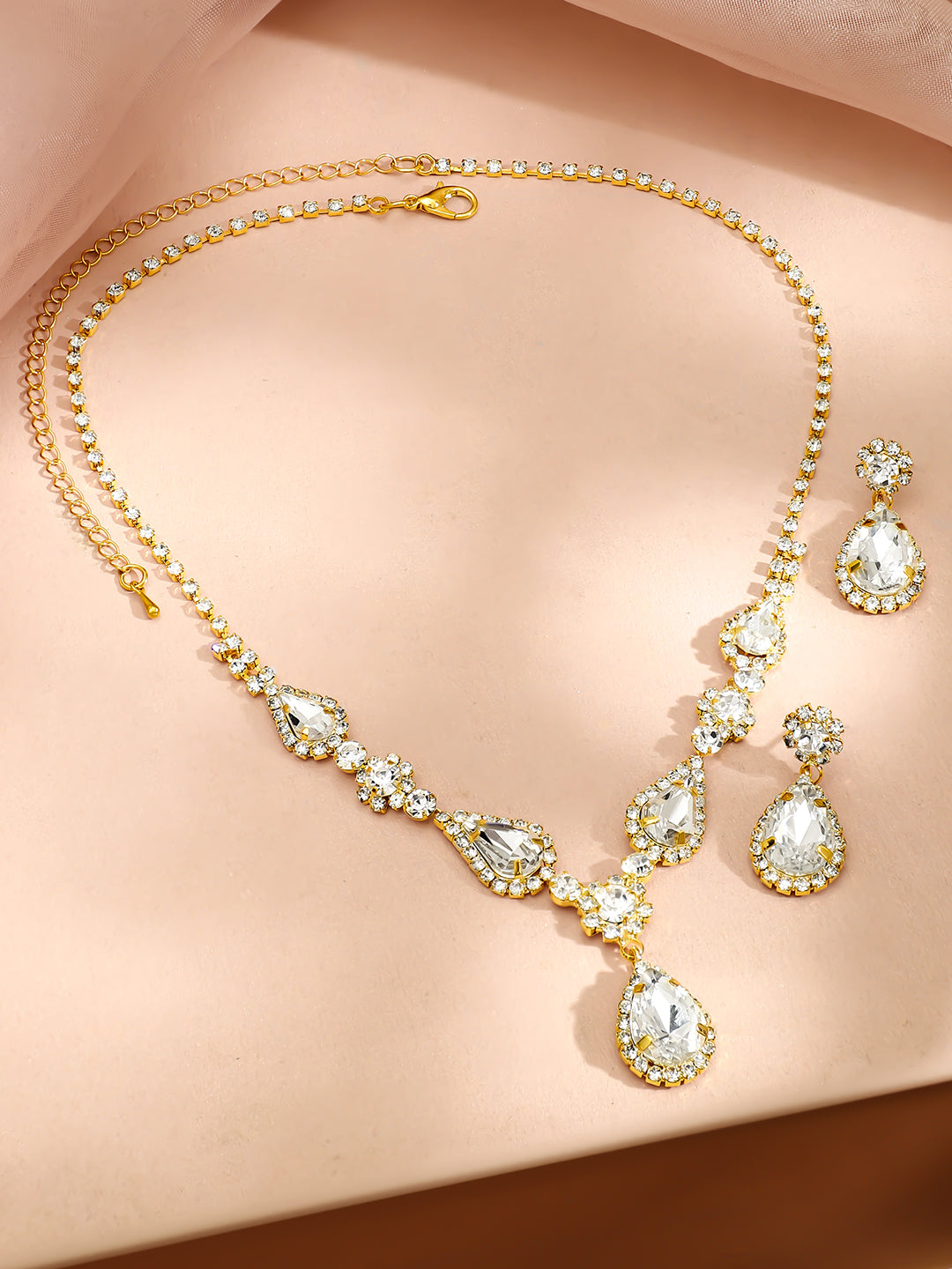 Gold Toned American Diamond Zirconia Necklace Set フリーサイズ