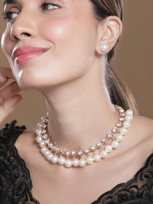 Regal Pearl Necklace Set Silver