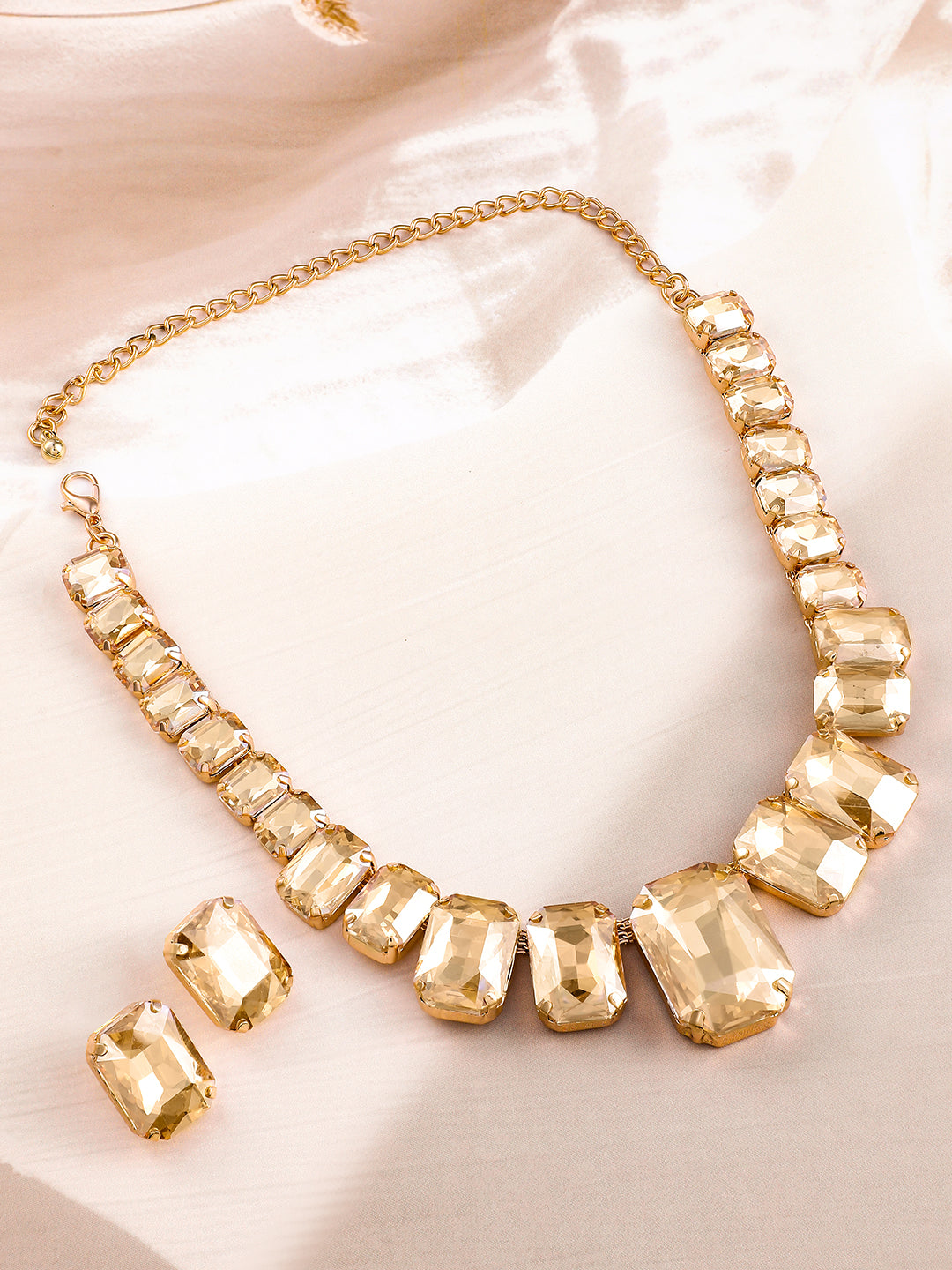 Champagne Crystal Chunky Necklace Set Gold