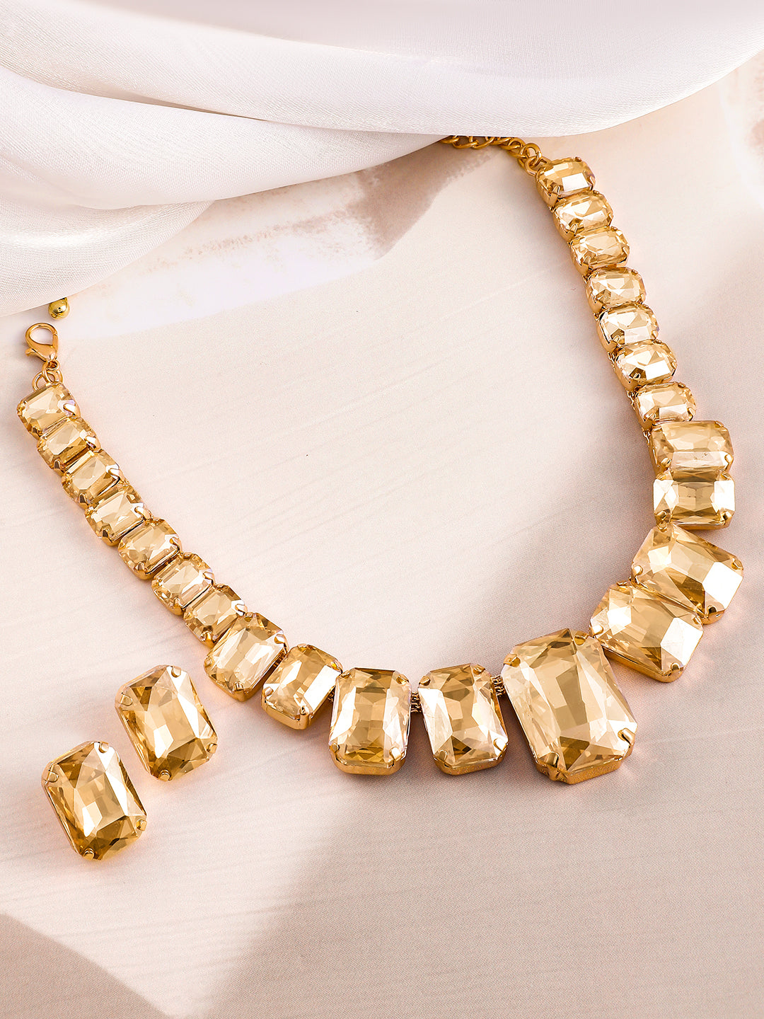 Champagne Crystal Chunky Necklace Set Gold