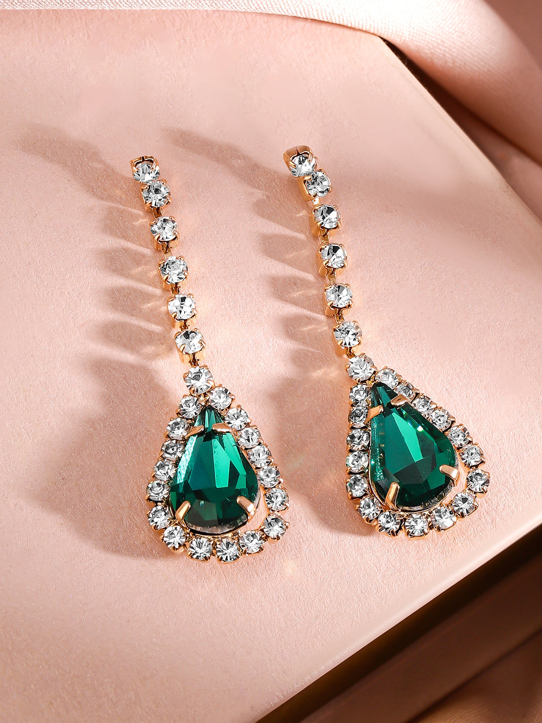 Green Teardrop American Diamond Zirconia Necklace Set フリーサイズ