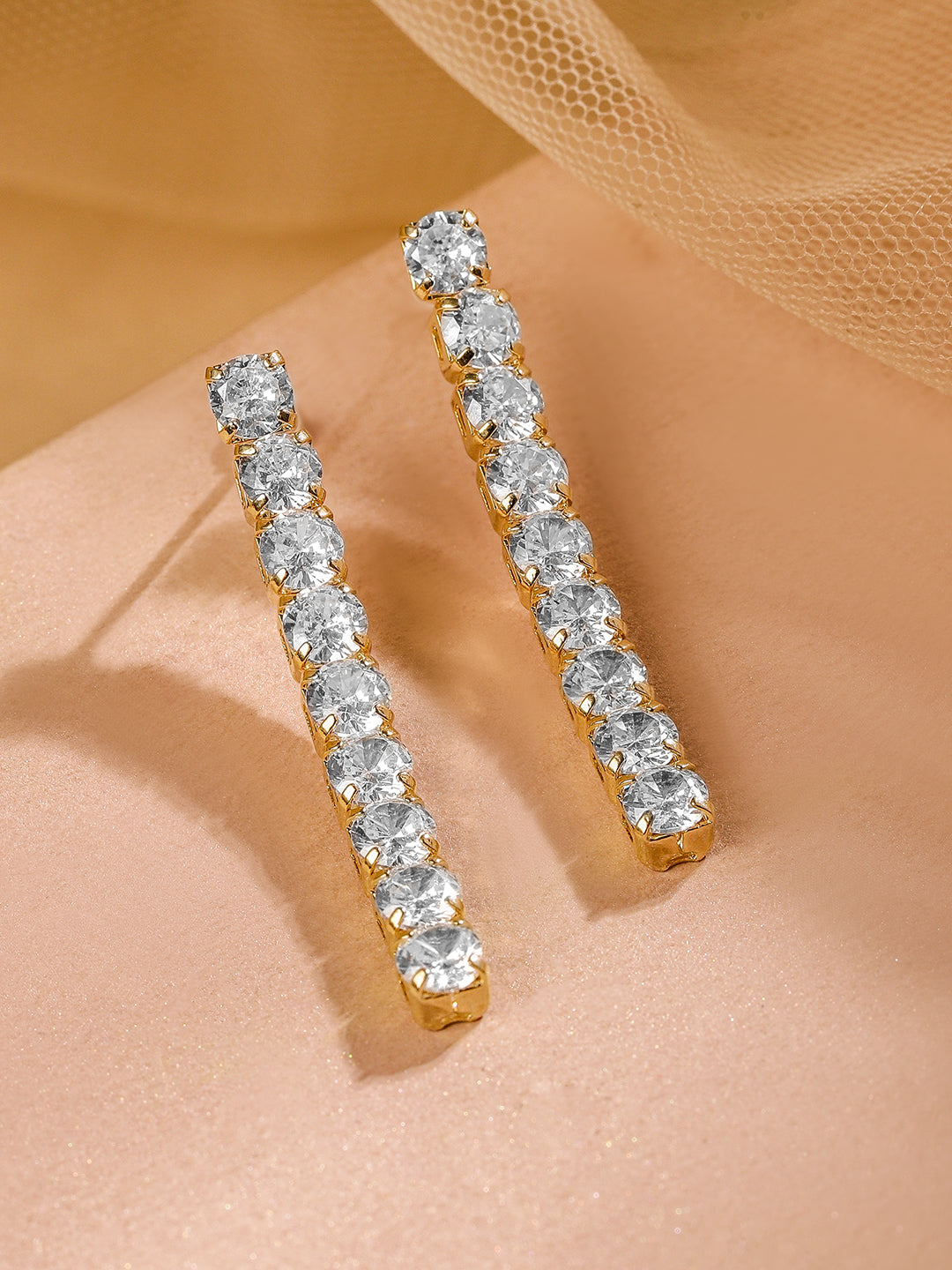American Diamond Zirconia Tennis Necklace Set Gold