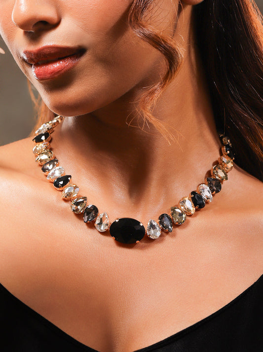 Bold Smoky Crystal Statement Necklace Gold