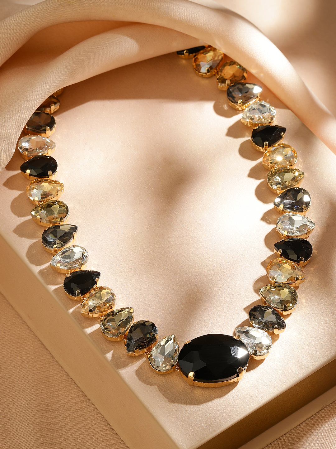Bold Smoky Crystal Statement Necklace Gold