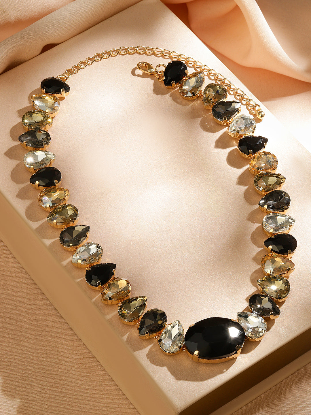 Bold Smoky Crystal Statement Necklace Gold