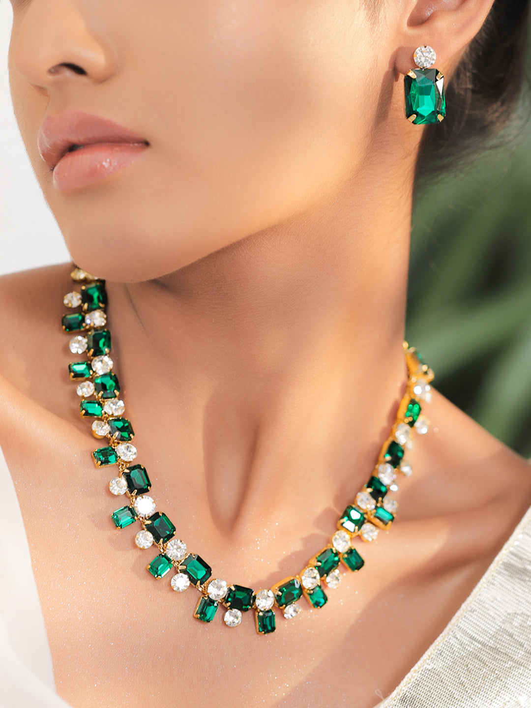 Emerald & Crystal Gold Toned Necklace Set フリーサイズ