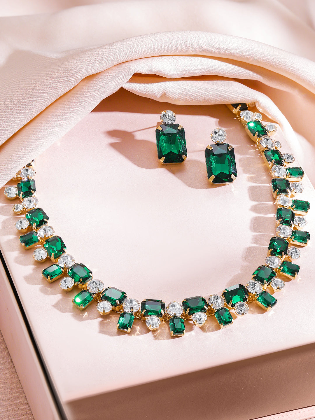 Emerald & Crystal Gold Toned Necklace Set フリーサイズ