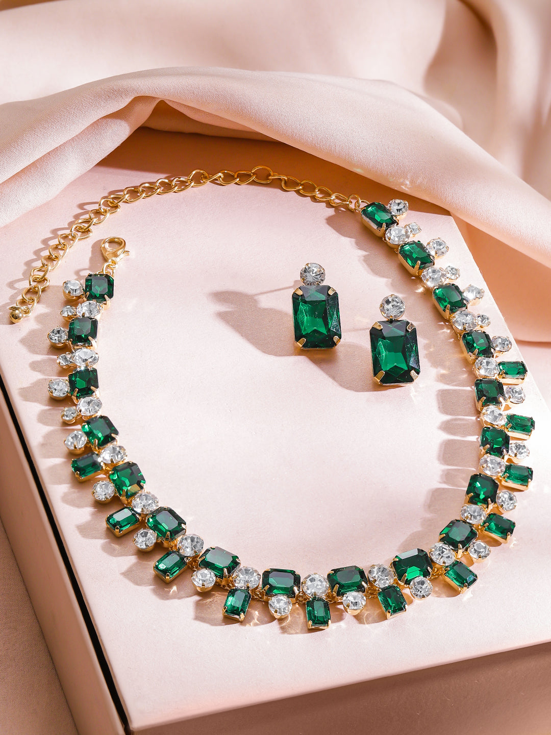 Emerald & Crystal Gold Toned Necklace Set フリーサイズ