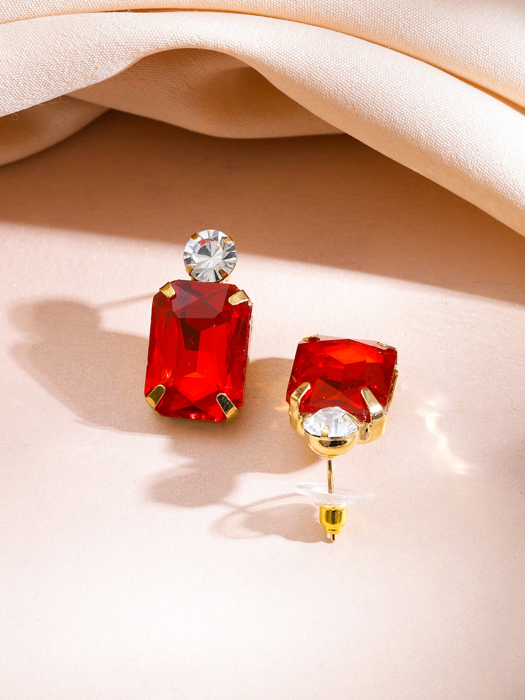 Red & White Crystal Studded Gold Necklace Set フリーサイズ