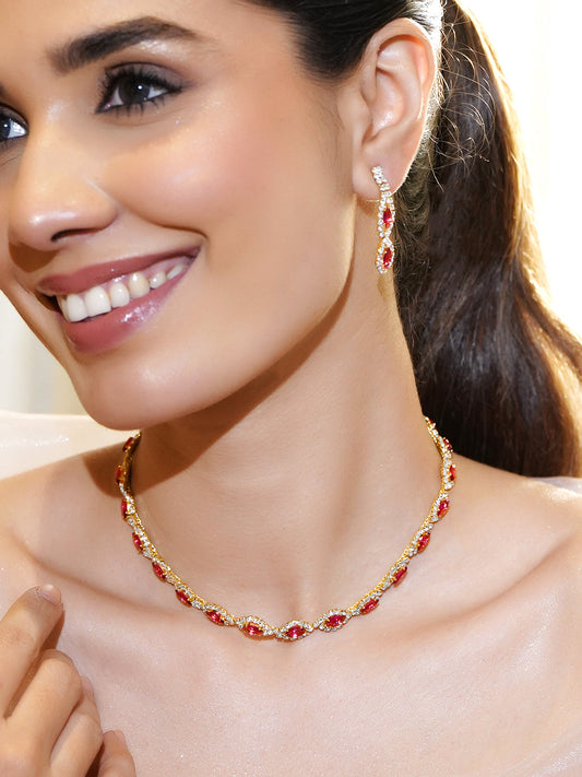 Ruby Pink Minimalist Zirconia Necklace Set フリーサイズ