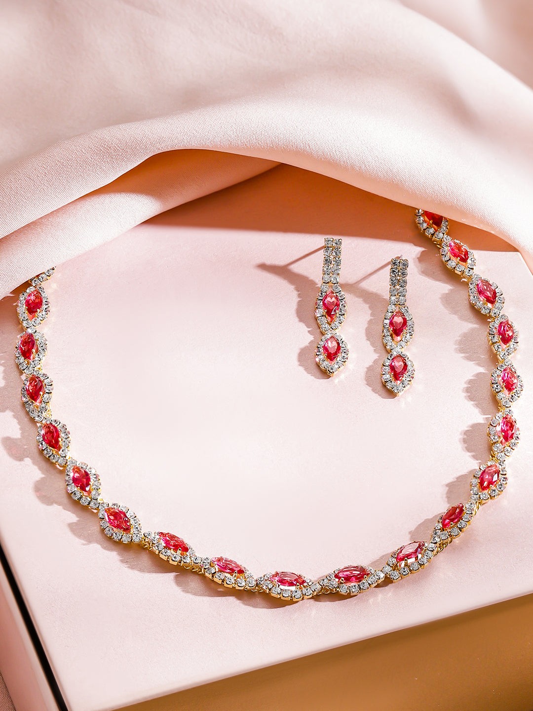 Ruby Pink Minimalist Zirconia Necklace Set フリーサイズ