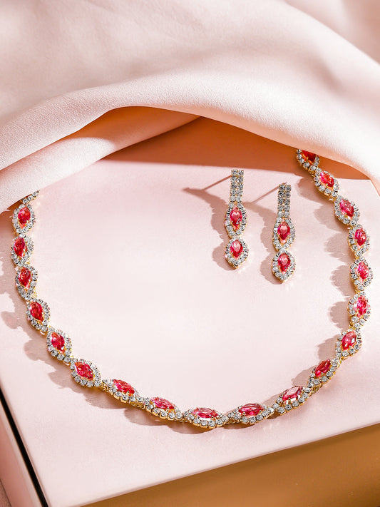 Ruby Pink Minimalist Zirconia Necklace Set フリーサイズ