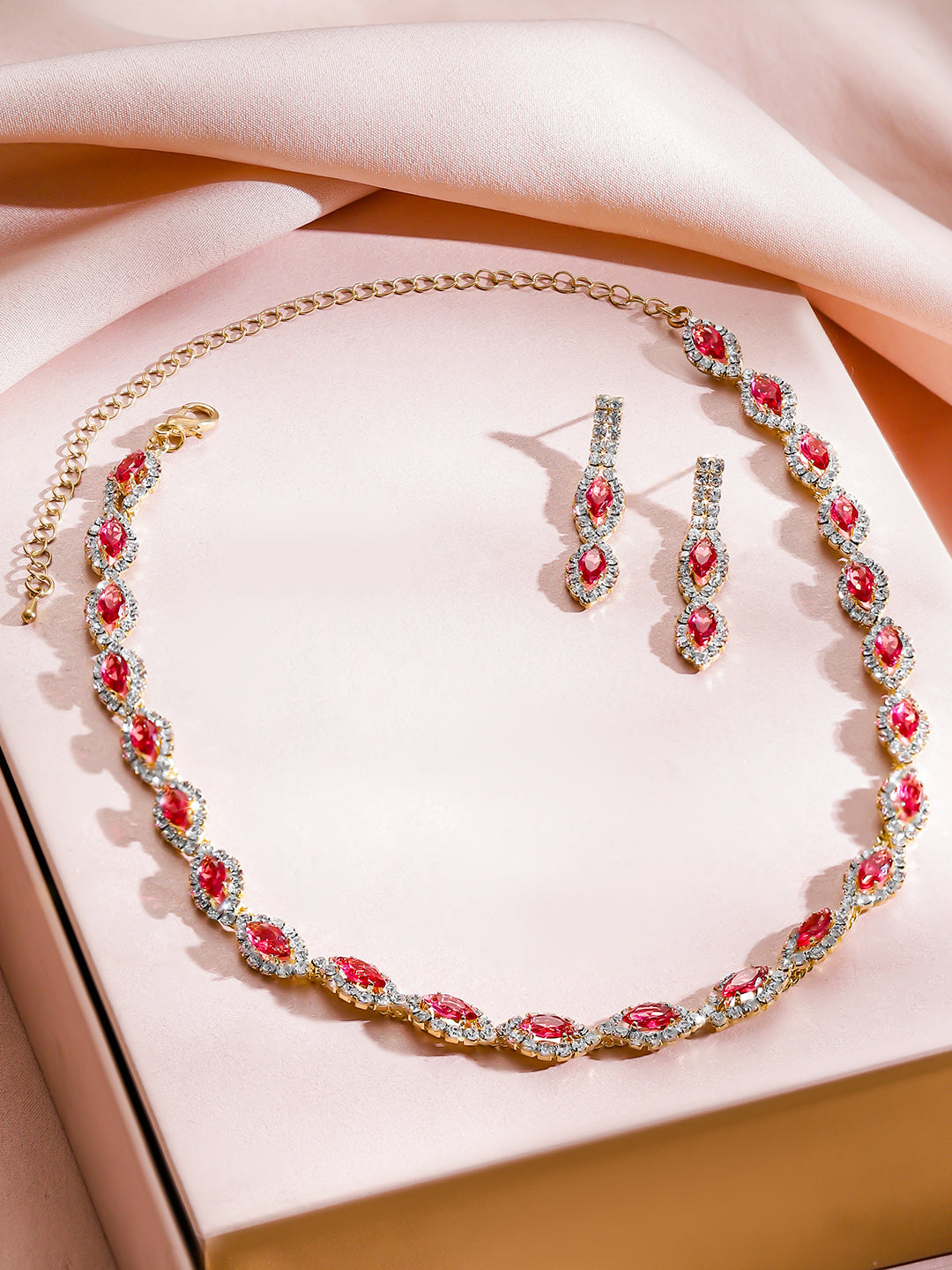 Ruby Pink Minimalist Zirconia Necklace Set フリーサイズ