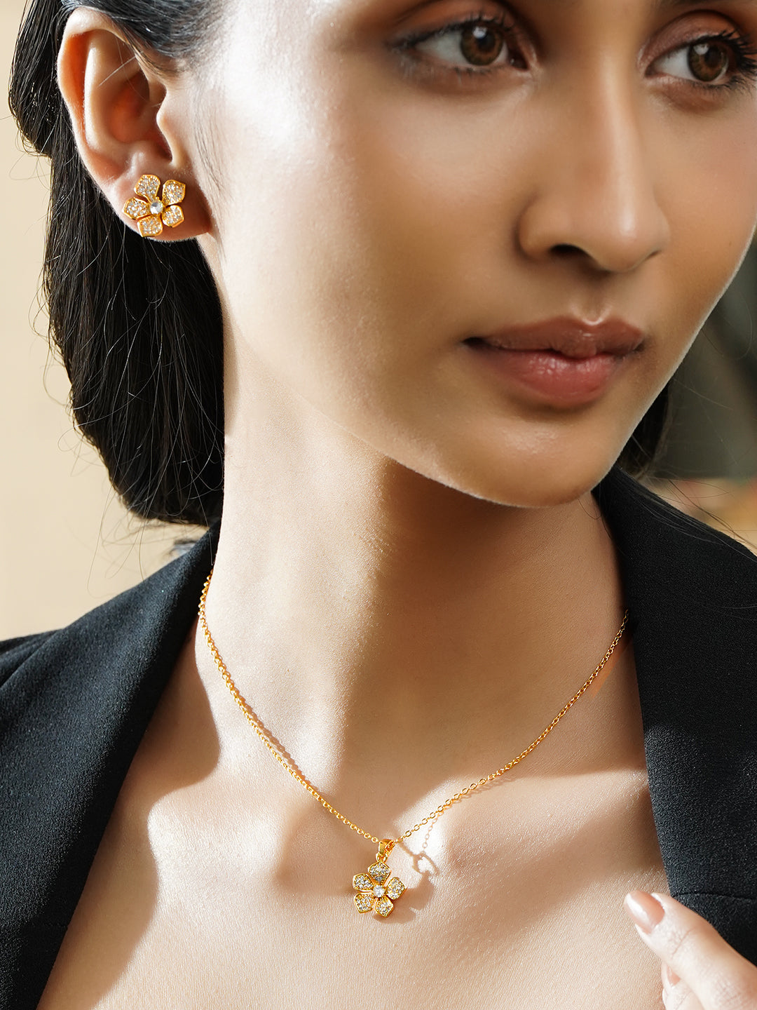 【Rubans】 American Diamond Zirconia Floral Pendant Set｜アメリカンダイヤモンド ジルコニア フローラル ペンダントセット
