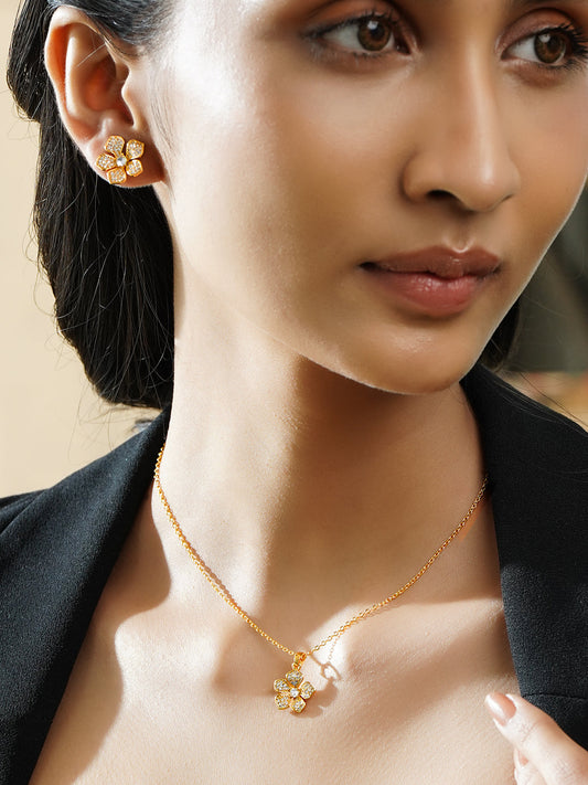 【Rubans】 American Diamond Zirconia Floral Pendant Set｜アメリカンダイヤモンド ジルコニア フローラル ペンダントセット