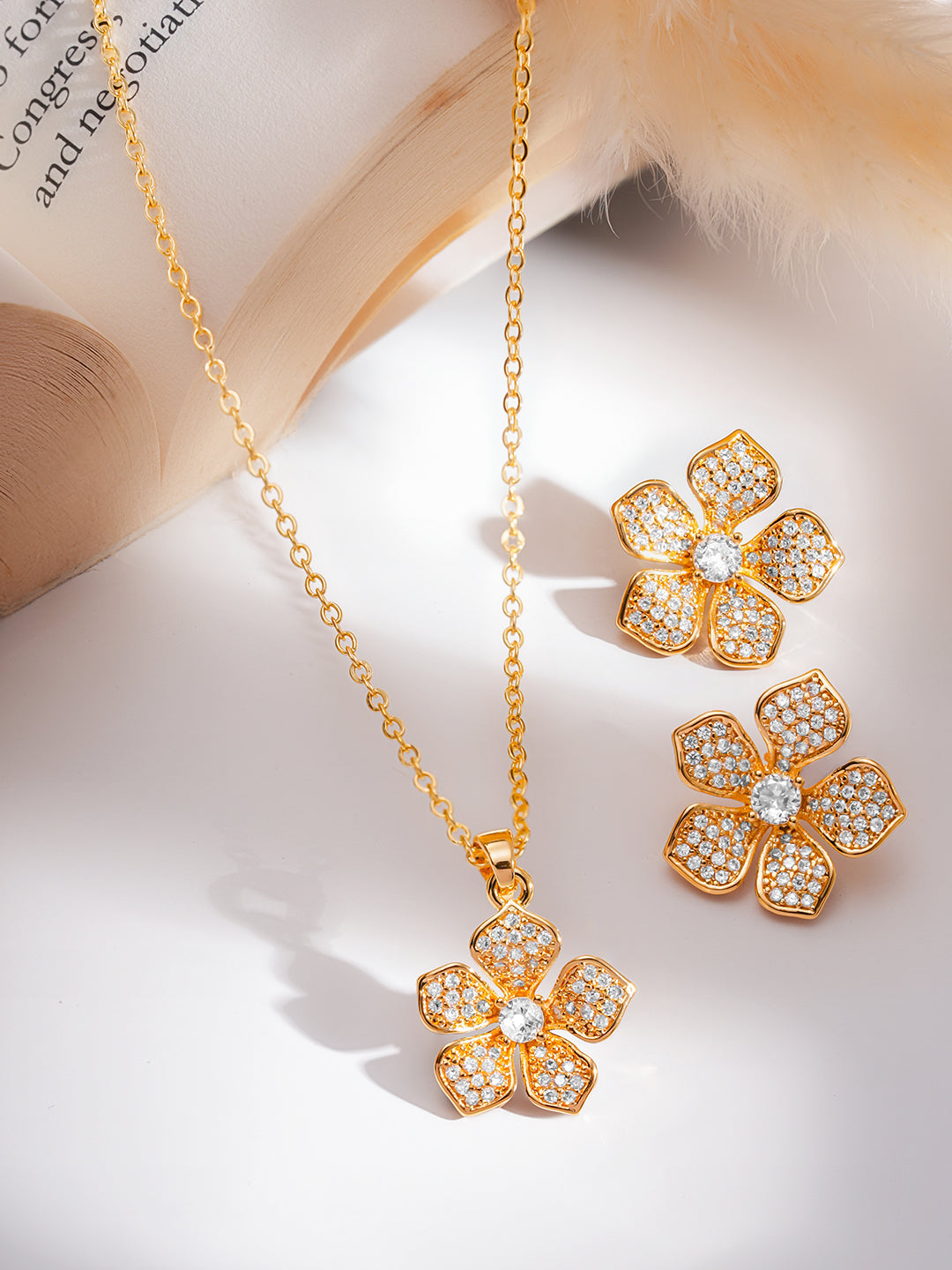 【Rubans】 American Diamond Zirconia Floral Pendant Set｜アメリカンダイヤモンド ジルコニア フローラル ペンダントセット