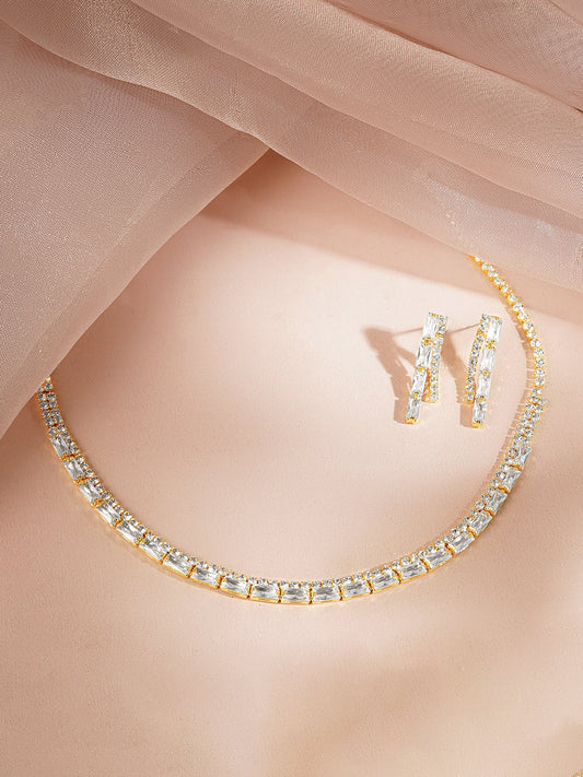 【Rubans】 Gold-Plated Crystal Tennis Choker Necklace Set｜ゴールドメッキ クリスタル テニス チョーカー ネックレスセット