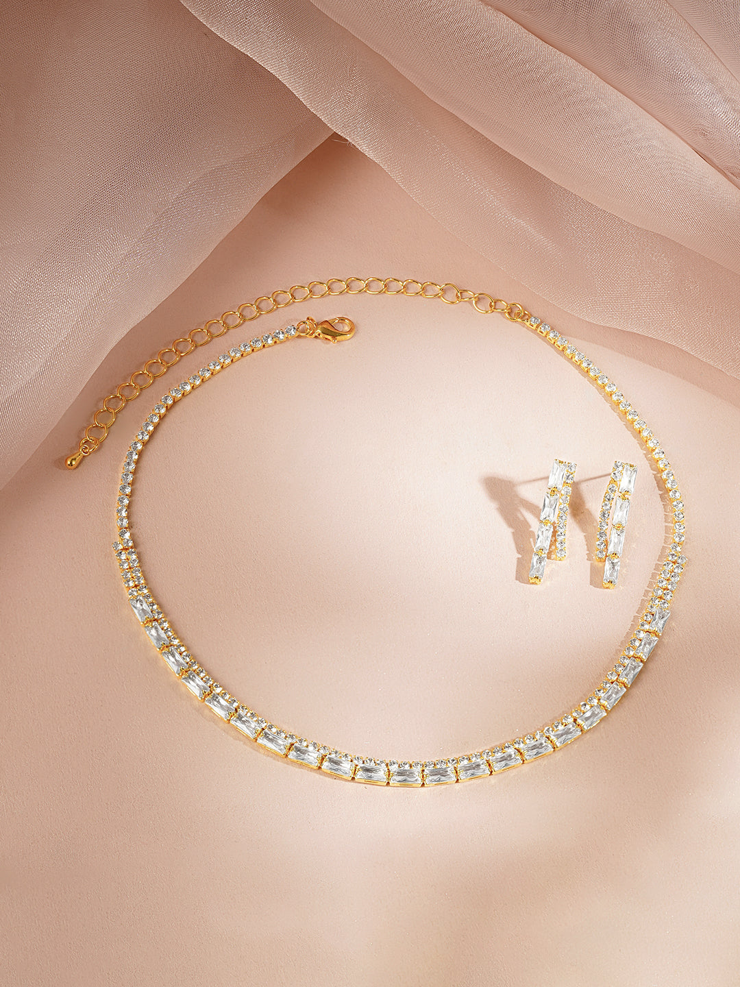 【Rubans】 Gold-Plated Crystal Tennis Choker Necklace Set｜ゴールドメッキ クリスタル テニス チョーカー ネックレスセット